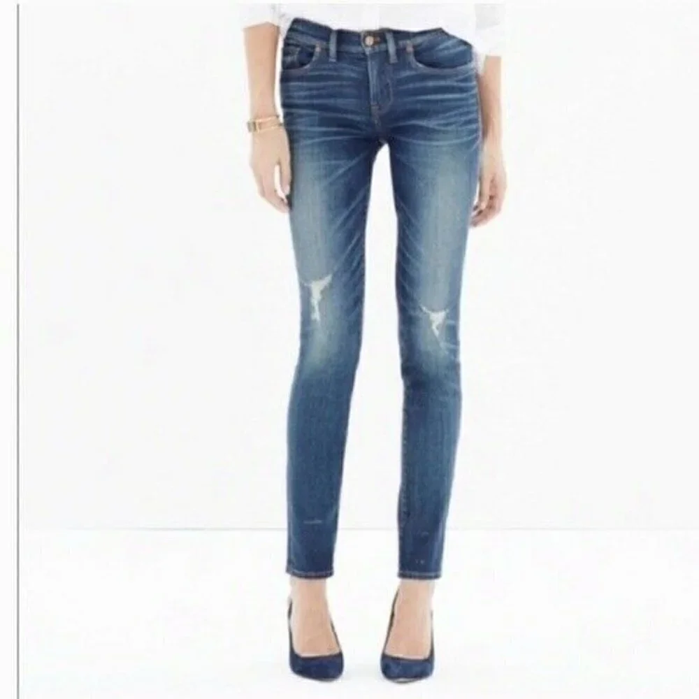 Madewell Women's Sz 26 Skinny Skinny Distressed Jeans Medium Wash Stretch Denim